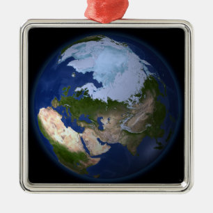 Full Earth showing the Arctic region Metal Tree Decoration