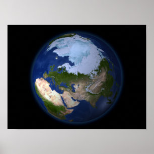 Full Earth showing the Arctic region Poster