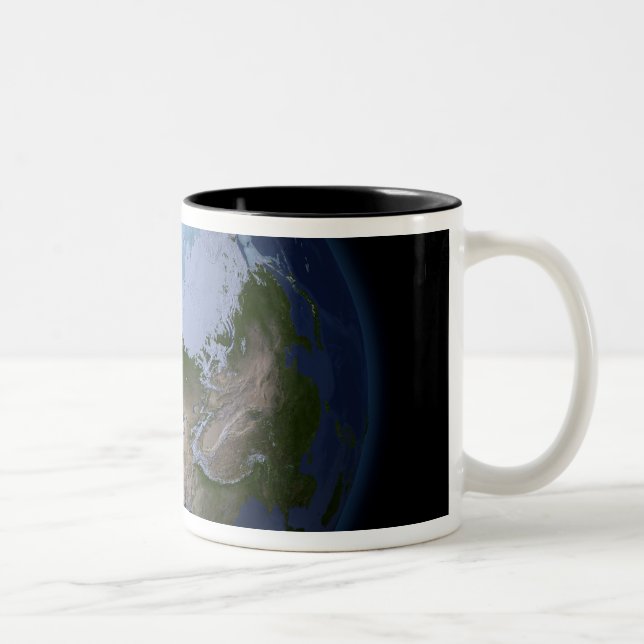 Full Earth showing the Arctic region Two-Tone Coffee Mug (Right)