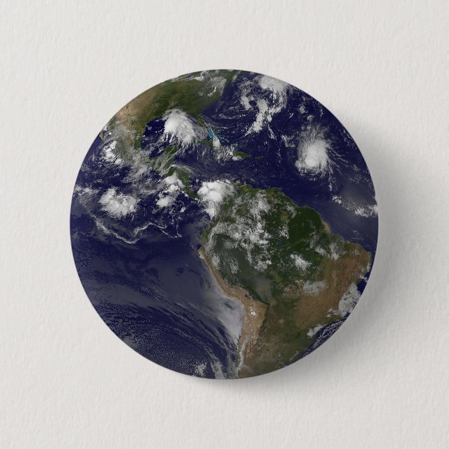 Full Earth Showing Tropical Storms In The Atlantic 6 Cm Round Badge (Front)