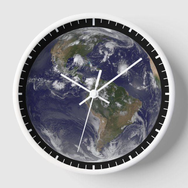 Full Earth Showing Tropical Storms In The Atlantic Clock (Front)