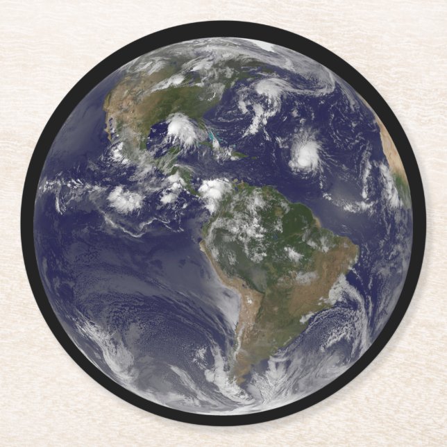 Full Earth Showing Tropical Storms In The Atlantic Round Paper Coaster (Front)
