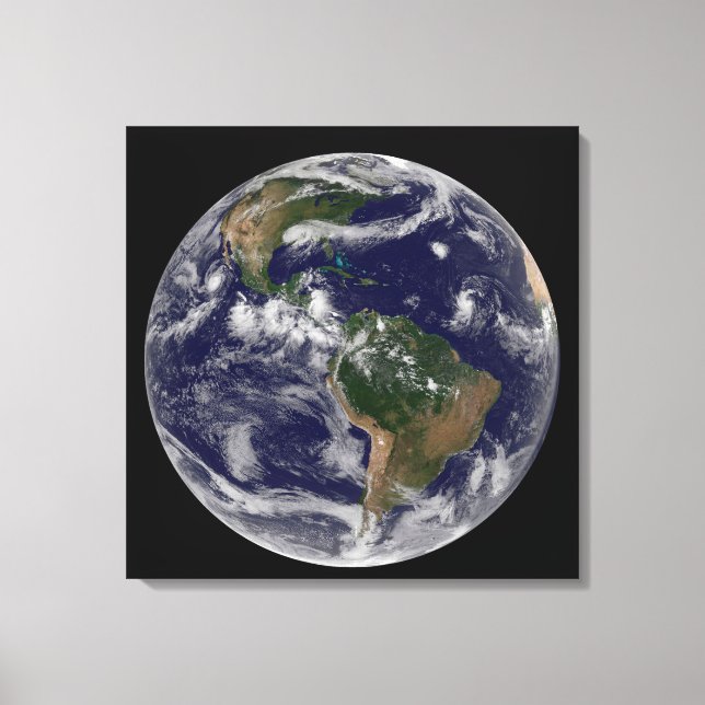Full Earth Showing Various Tropical Storm Systems. Canvas Print (Front)