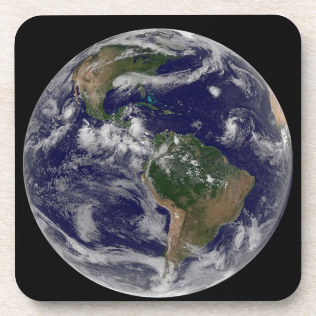 Full Earth Showing Various Tropical Storm Systems. Coaster (Front)