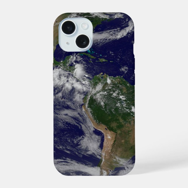 Full Earth Showing Various Tropical Storm Systems. iPhone 15 Case (Back)