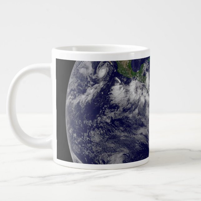 Full Earth Showing Various Tropical Storm Systems. Large Coffee Mug (Left)
