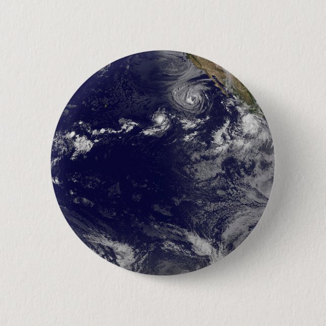 Full Earth Showing Various Tropical Storms. 6 Cm Round Badge (Front)