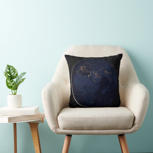 Full Earth With City Lights Cushion (Chair)
