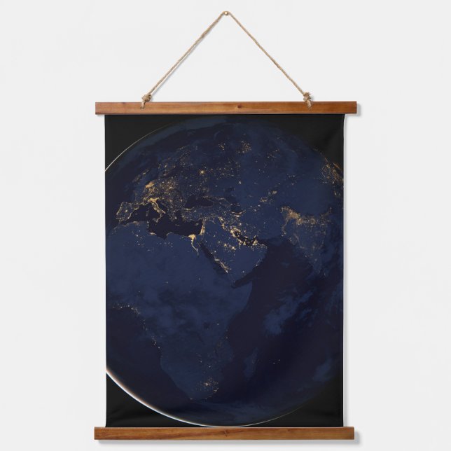 Full Earth With City Lights Hanging Tapestry (Front)
