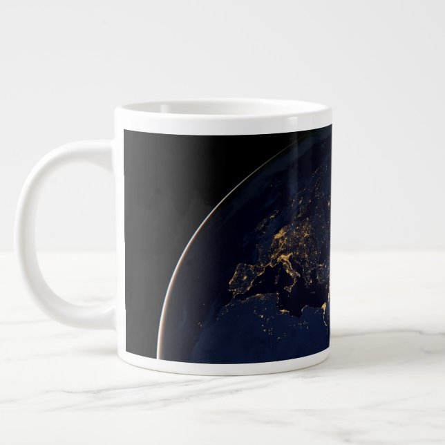 Full Earth With City Lights Large Coffee Mug (Left)