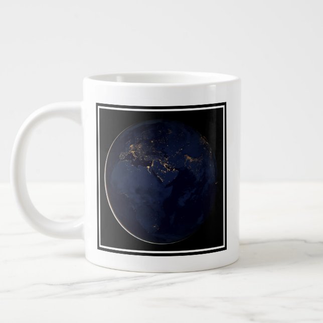 Full Earth With City Lights Large Coffee Mug (Left)