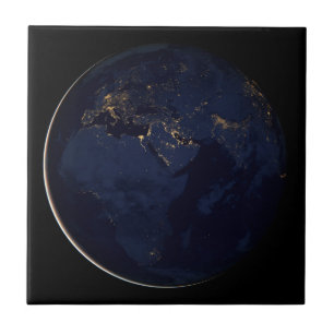 Full Earth With City Lights Tile