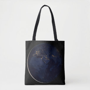 Full Earth With City Lights Tote Bag