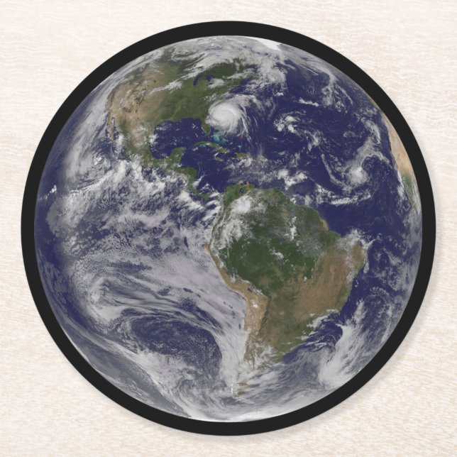 Full Earth With Hurricane Irene On East Coast. Round Paper Coaster (Front)