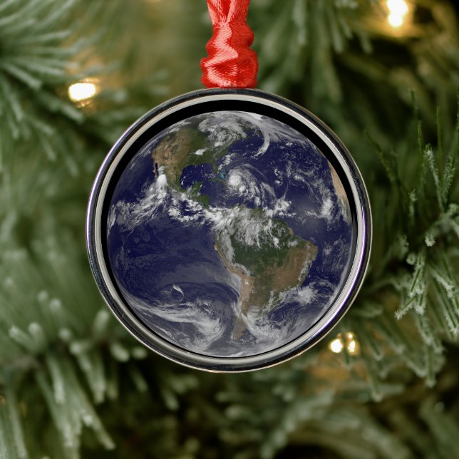 Full Earth With Hurricane Irene Over The Bahamas. Metal Tree Decoration (Tree)