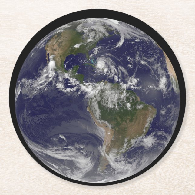 Full Earth With Hurricane Irene Over The Bahamas. Round Paper Coaster (Front)