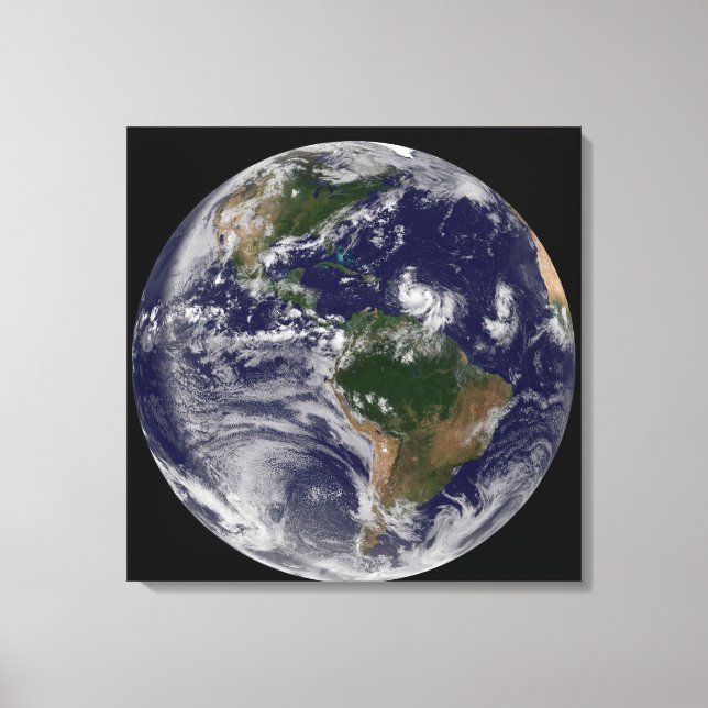 Full Earth With Tropical Storms In The Atlantic Canvas Print (Front)