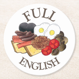 Full English Breakfast UK British Food Cuisine Round Paper Coaster