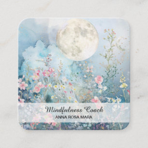 *~* Full Floral Moon Blush Flowers QR AP70 Square Business Card