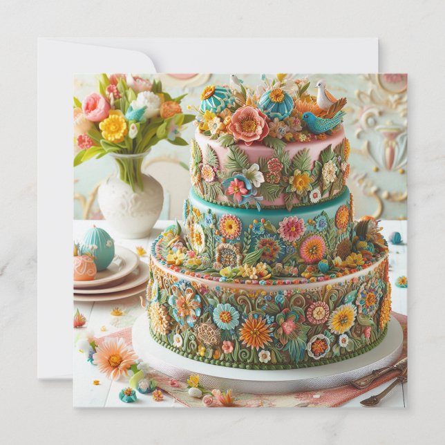 FULL FLORAL THEMED BIRTHDAY CAKE CARD (Front)