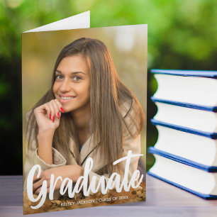 Full Graduate Photo Chic Modern Script Folded Announcement