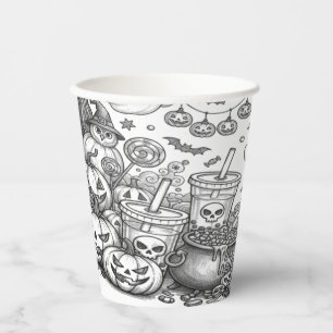 Full Halloween Background Ghosts Paper Cups