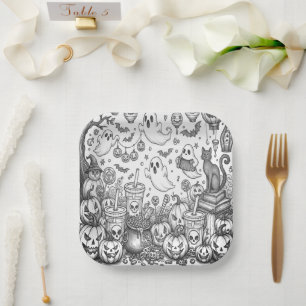 Full Halloween Background Ghosts Paper Plate