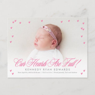 Full Hearts Baby Birth Announcement Postcard
