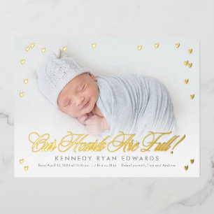 Full Hearts Foil Baby Birth Announcement Postcard