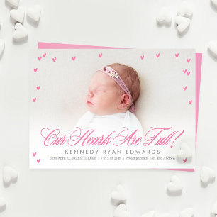 Full Hearts Modern Baby Birth Announcement