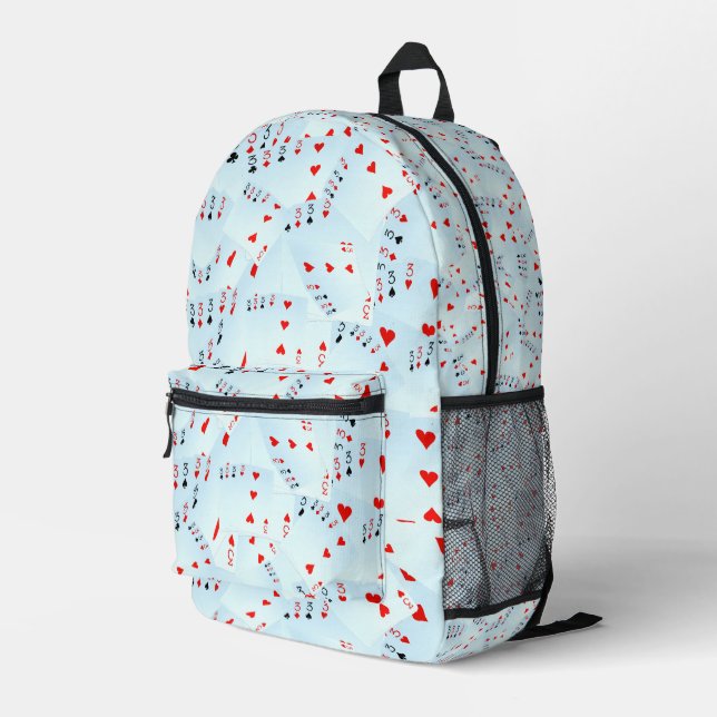 "Full House Frenzy: Scattered Quad Threes" Printed Backpack (Back Corner Right)