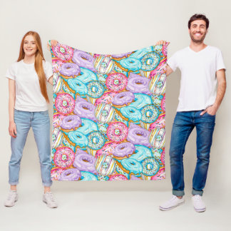 Full Illustrated Watercolor Doughnuts Fleece Blanket