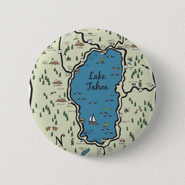 Full Lake Tahoe Area Map 6 Cm Round Badge (Front)