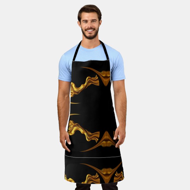 Full Liquid Gold Black Monochrome Designer Kitchen Apron (Worn)