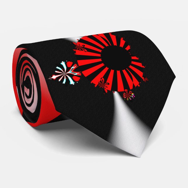 Full mandelbrot set black and red beautiful design tie (Rolled)