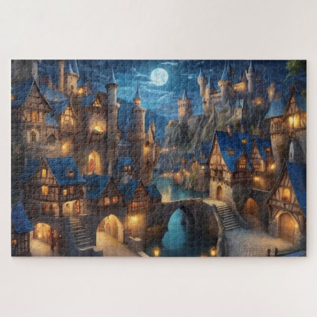 Full Moon Above Mediaeval City Jigsaw Puzzle (Horizontal)