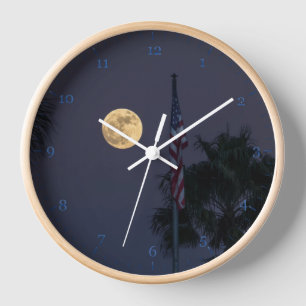 Full moon, American flag and palm Clock