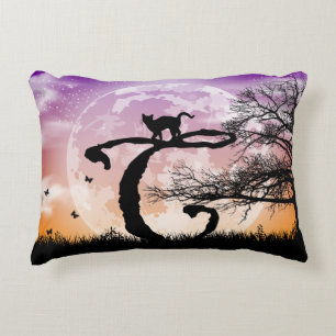 Full Moon and Cat C Initial Monogram Luggage Tag Decorative Cushion