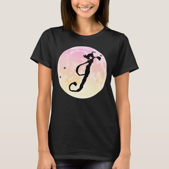 Full Moon and Cat I Initial Monogram T-Shirt (Front)