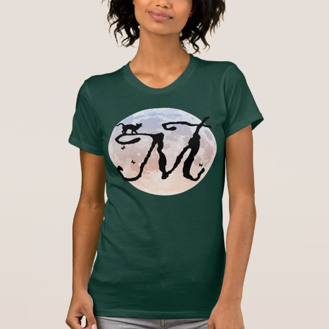 Full Moon and Cat M Initial Monogram T-Shirt (Front)