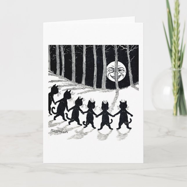 Full moon and Cats, Louis Wain Card (Front)