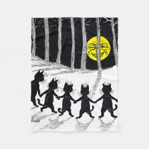 Full moon and Cats, Louis Wain Fleece Blanket