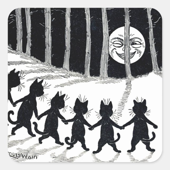 Full moon and Cats, Louis Wain Square Sticker (Front)