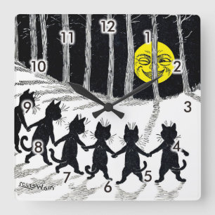 Full moon and Cats, Louis Wain Square Wall Clock