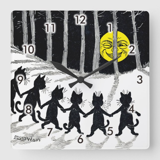 Full moon and Cats, Louis Wain Square Wall Clock (Front)