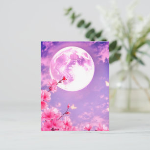 Full Moon and Cherry Blossoms Invitation – Elegant Postcard