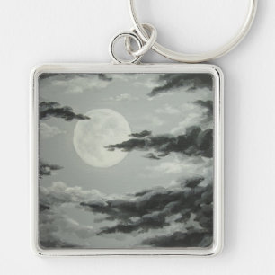 Full Moon and Cloudy Night Sky Keychain
