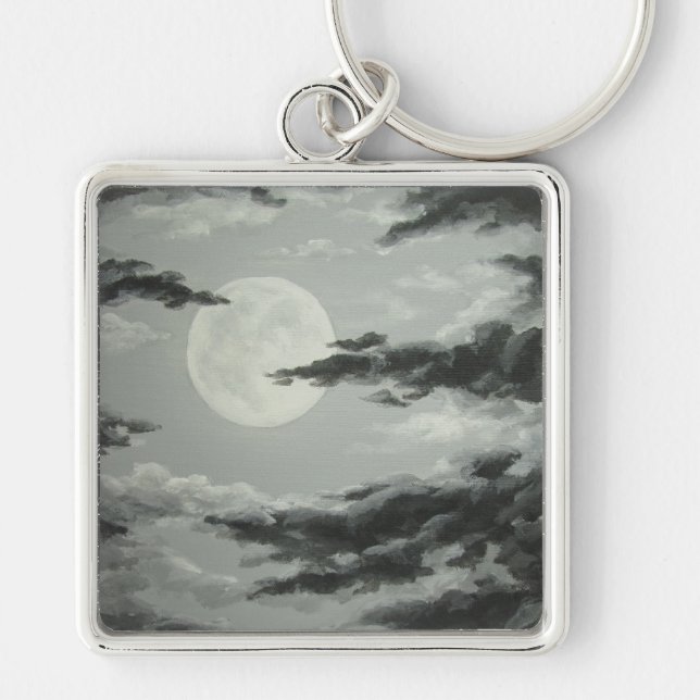 Full Moon and Cloudy Night Sky Keychain (Front)
