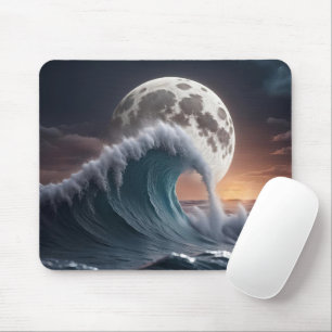 Full Moon and Ocean Wave Mouse Mat