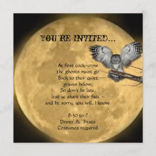 Full Moon and Owl Halloween Party Invitations